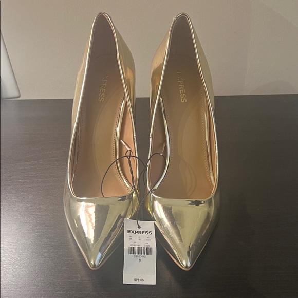 Express Metallic Gold Pointed Heels - Picture 1 of 5